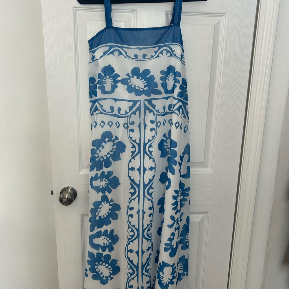 NEW Dalia MacPhee Sleeveless Maxi Dress Blue White Medium